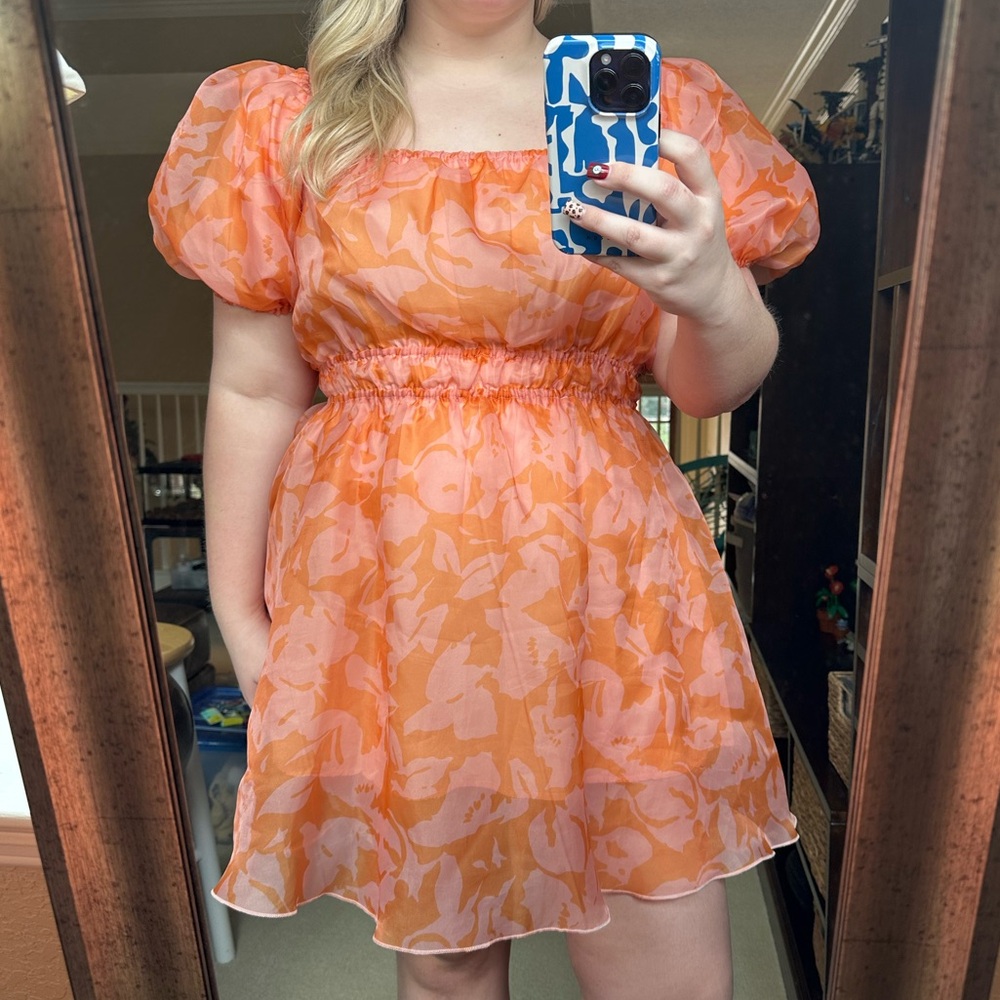 floral puff sleeve fit and flare mini dress X (XL) - arula!